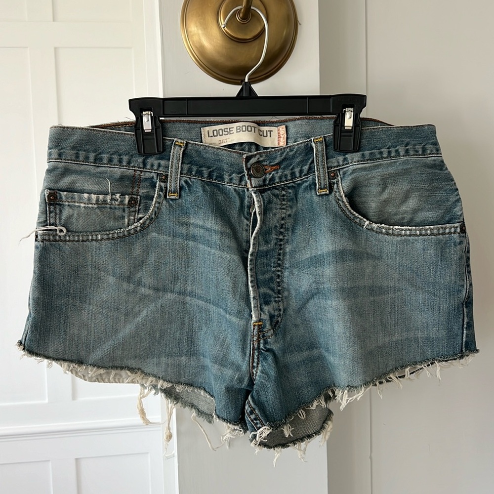 Levi’s cutoff shorts, 567 loose bootcut (originally) waist 34”